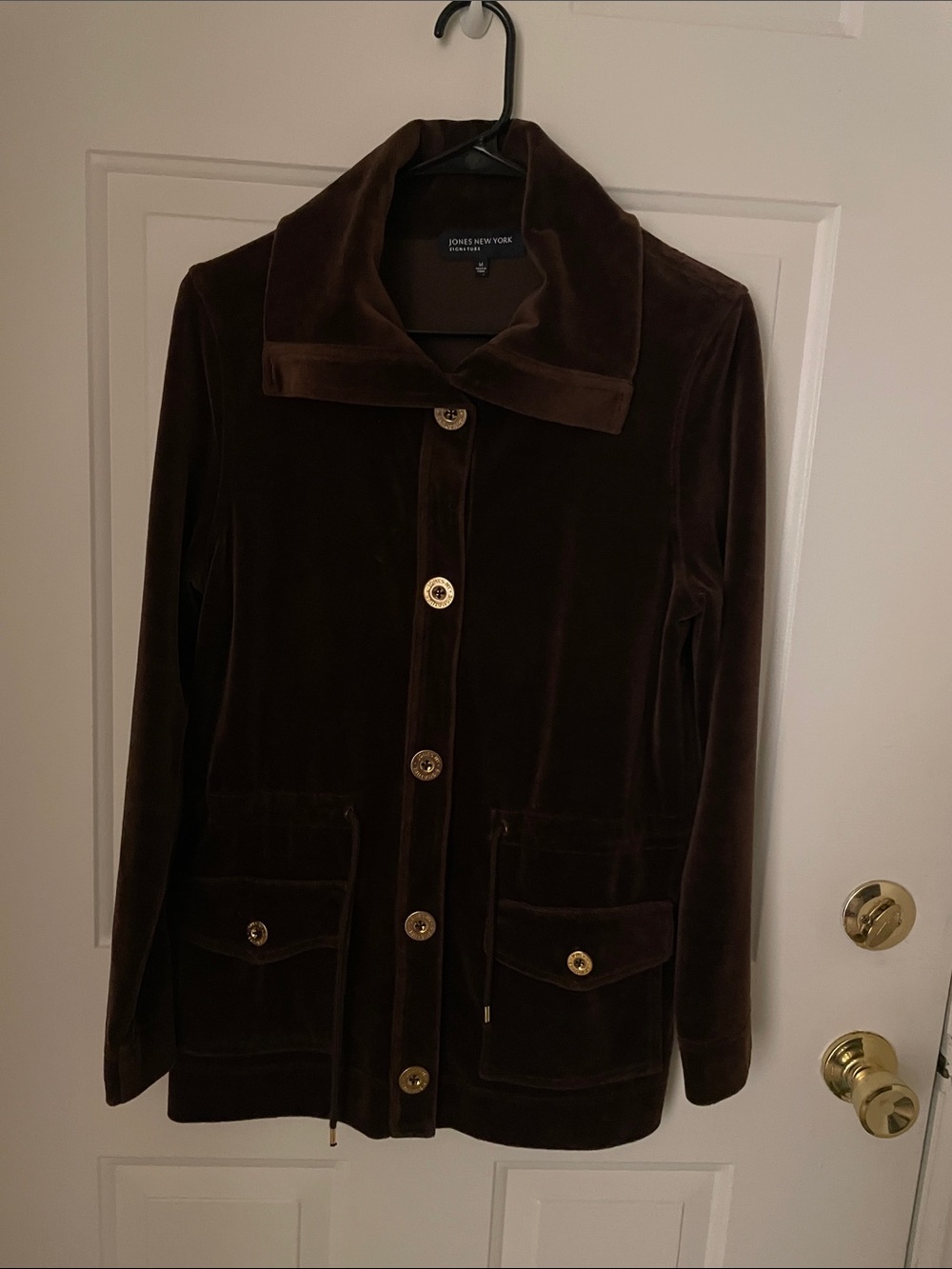 JONES New York Signature Vintage Brown Velvet Gold Button-Front BlazerJacketSz M